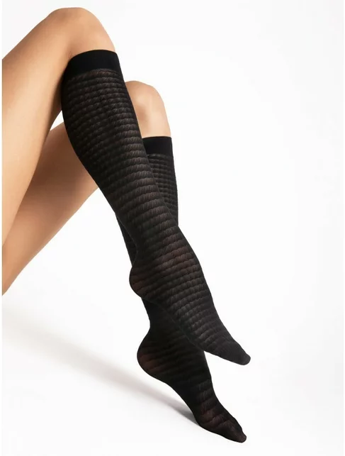 Sosete lungi negre cu model Fiore Twilla 40 den