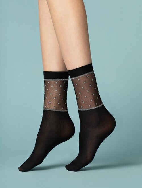 Sosete lycra cu buline metalizate pe glezna fiore prima neve 40 den