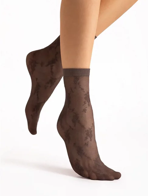 Sosete lycra mocca cu model Fiore Rosa 20 den