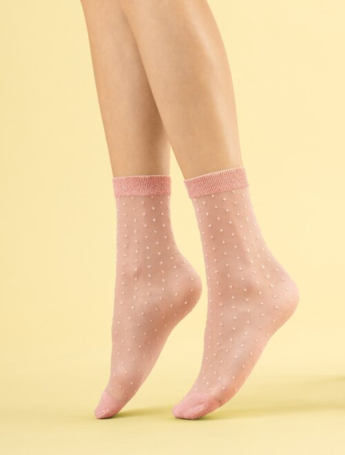 Sosete lycra pudra cu picatele si fir metalizat Fiore Secco 20 den