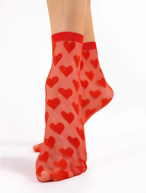 Sosete lycra rosii cu inimioare Fiore Beso 20 den