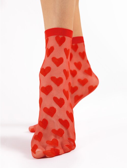 Sosetaria Sosete lycra rosii cu inimioare Fiore Beso 20 den