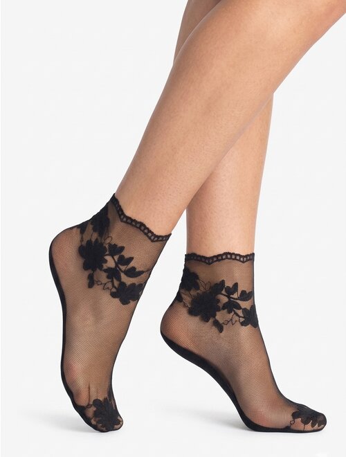Sosetaria Sosete mesh cu dantela si flori Marilyn Lace E21