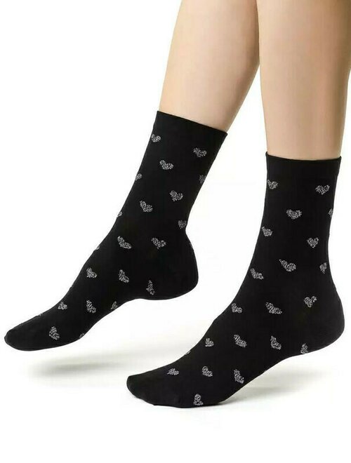 Sosete negre cu inimioare si fir metalizat steven lurex s066-024