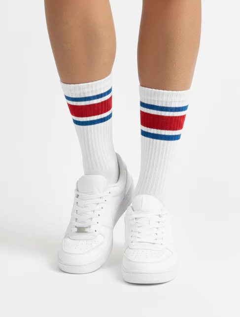 Sosete sport albe cu dungi Kabak Welcome To The 90s