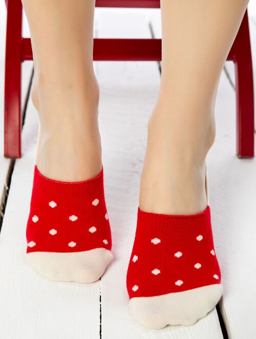 Talpici bumbac rosii cu buline ecru si silicon Socks Concept SC-1634 Socks Concept imagine noua lenjerie-femei.ro