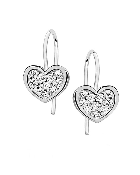 Cercei cu Carlig - Cercei din Argint Hanging Hearts cu Pietre Zirconiu SVY714