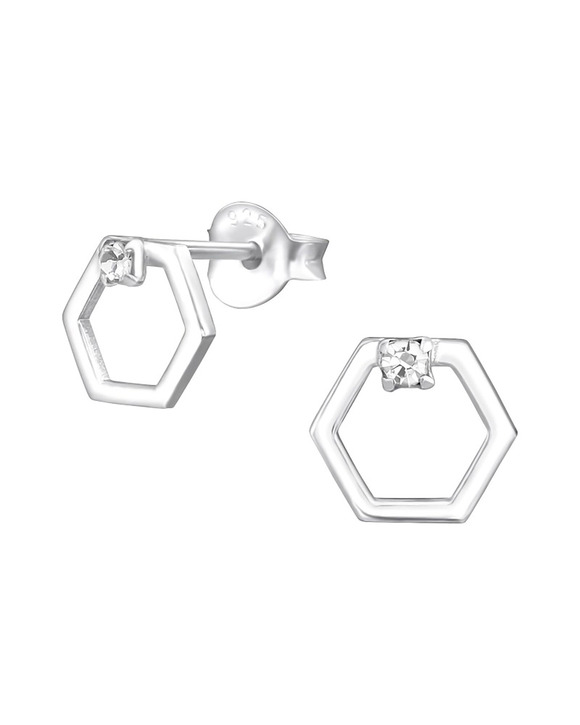 Cercei cu Surub - Cercei din Argint Hexagon SVY914