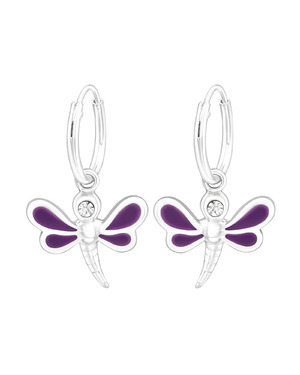 Cercei din Argint Purple Dragonfly Hoops SVY805