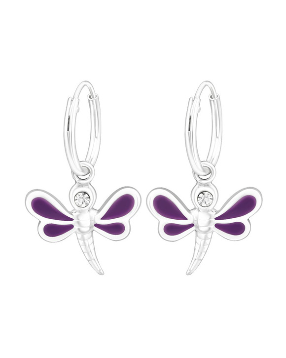 Cercei cu Tortita - Cercei din Argint Purple Dragonfly Hoops SVY805