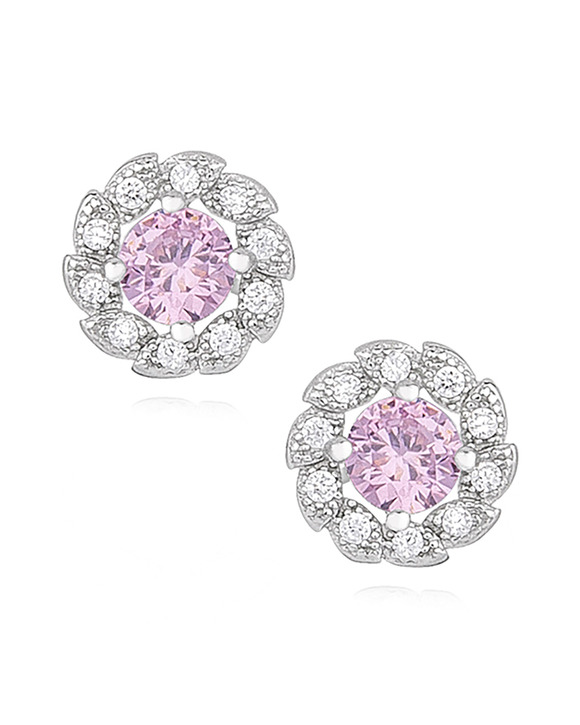 Cercei din Argint Rotunzi Pink cu Piatra Zirconiu SVY741