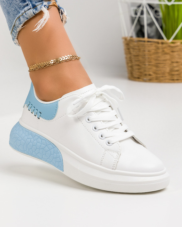 Femei - Pantofi casual dama alb cu albastru A159