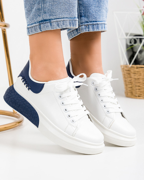 Pantofi - Pantofi casual dama alb cu bleumarin A159