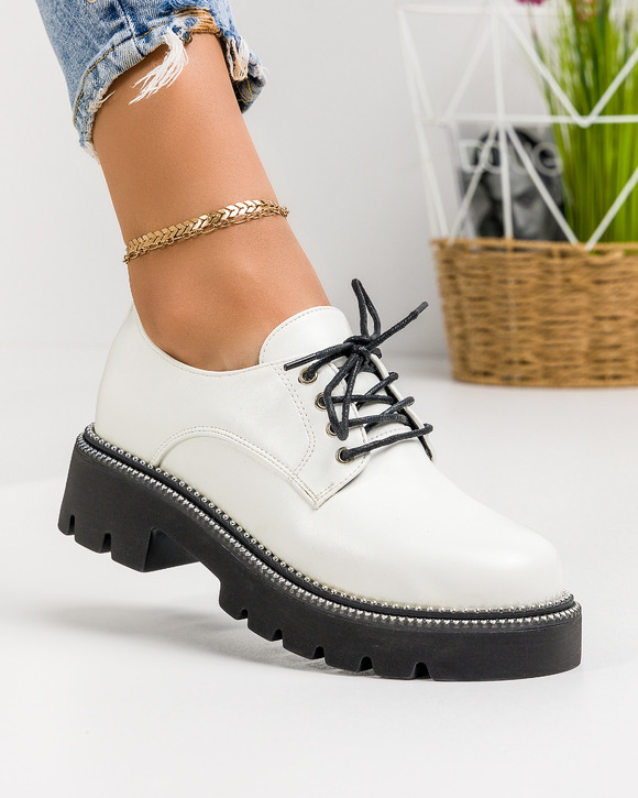 Incaltaminte - Pantofi casual dama alb cu negru A160