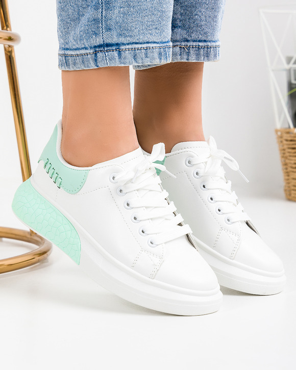 Starlike - Pantofi casual dama alb cu verde A159