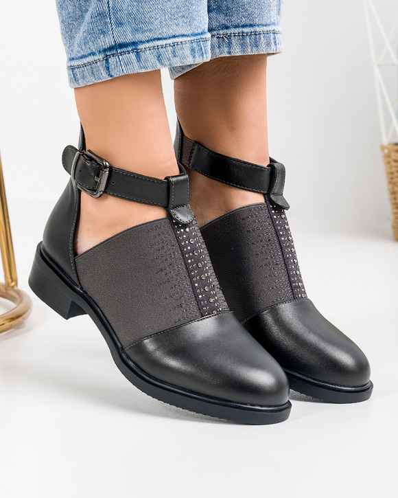 Incaltaminte - Pantofi casual dama negru cu pewter A155