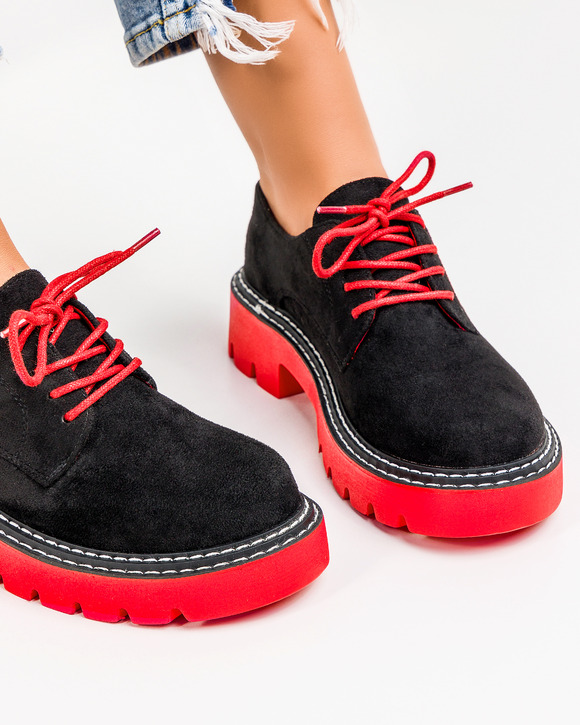 Pantofi - Pantofi casual dama negru cu rosu A154