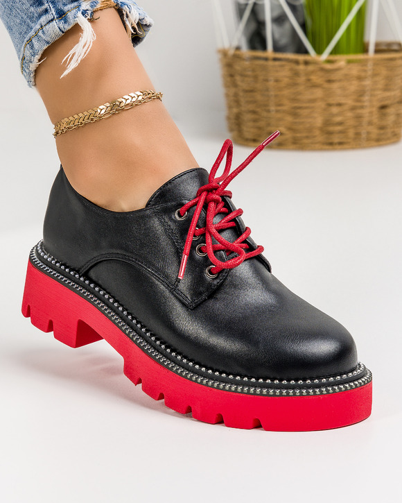 Pantofi Casual - Pantofi casual dama negru cu rosu A160