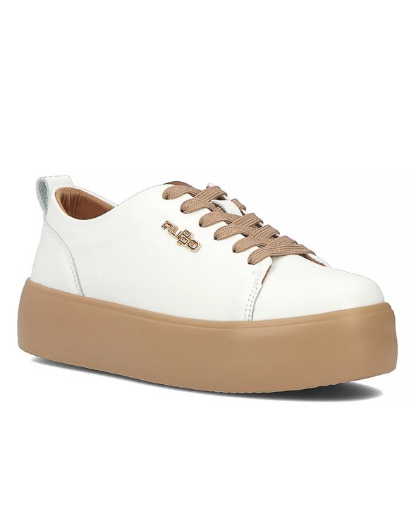 Pantofi - Pantofi casual dama piele naturala albi cu maro si talpa groasa 6117