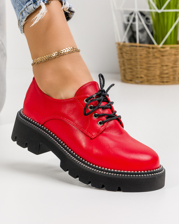 Pantofi Casual - Pantofi casual dama rosu cu negru A160