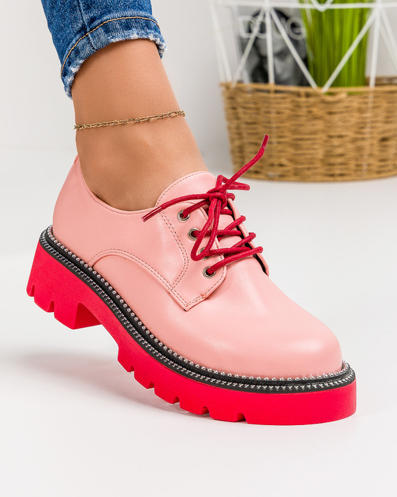 Incaltaminte - Pantofi casual dama roz cu rosu A160