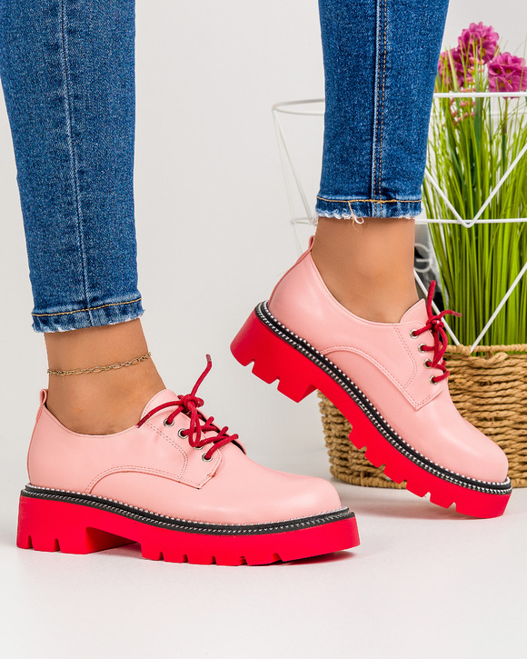 Pantofi casual dama roz cu rosu A160