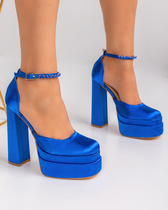 Pantofi - Pantofi cu toc dama albastri A069