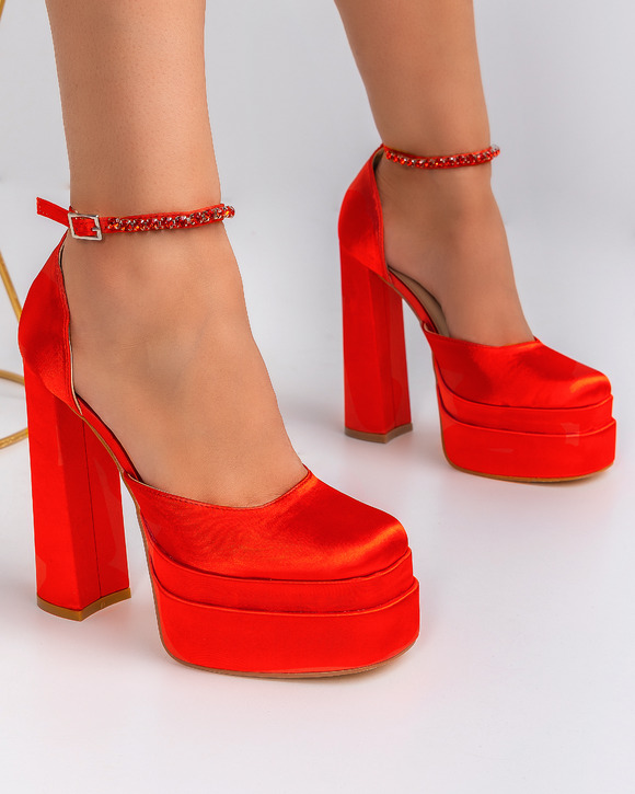 Pantofi cu toc dama rosii A069