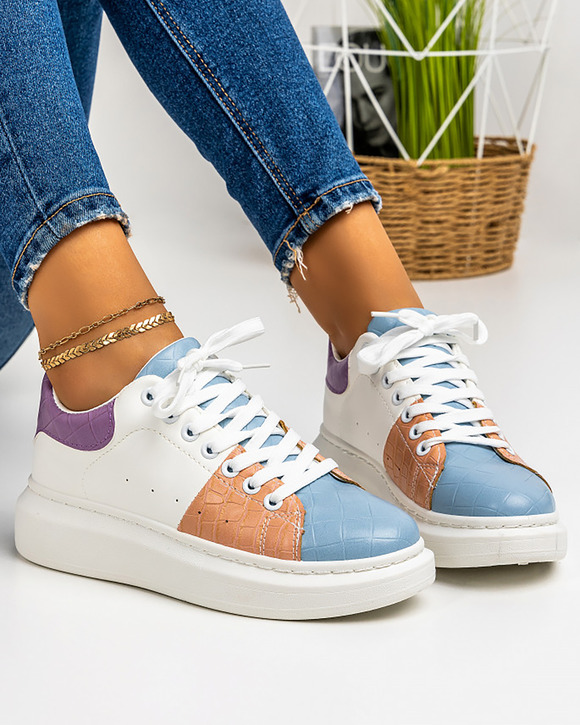 Incaltaminte - Pantofi sport dama albi cu albastru A137