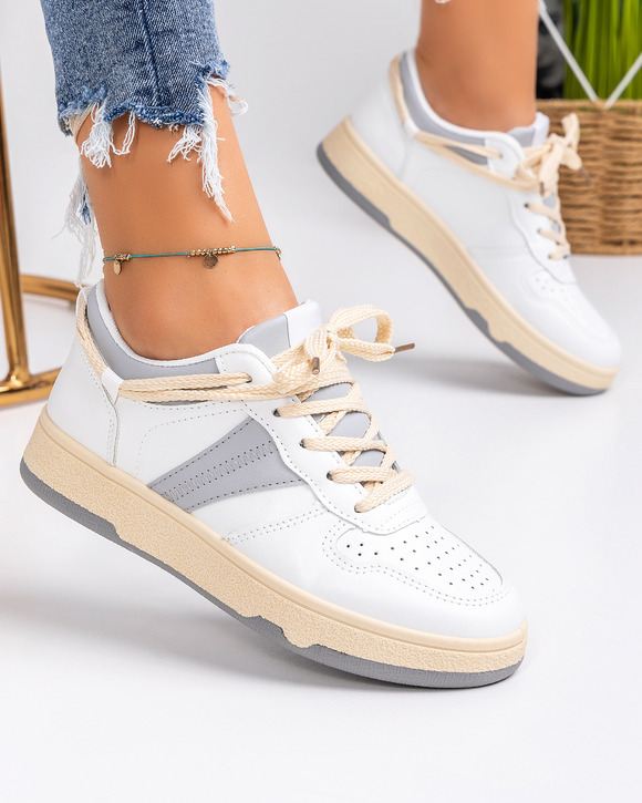 Pantofi Sport - Pantofi sport dama albi cu gri A098