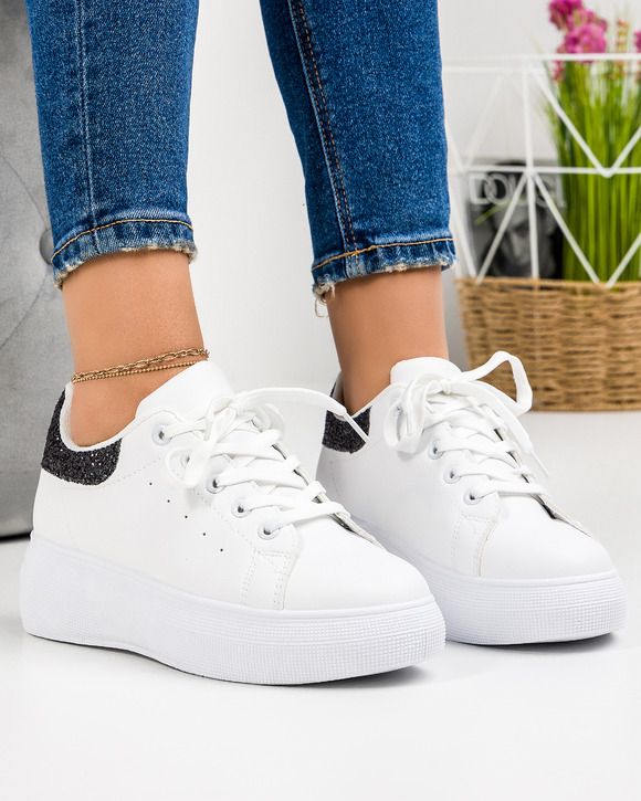 Pantofi sport dama albi cu negru A022