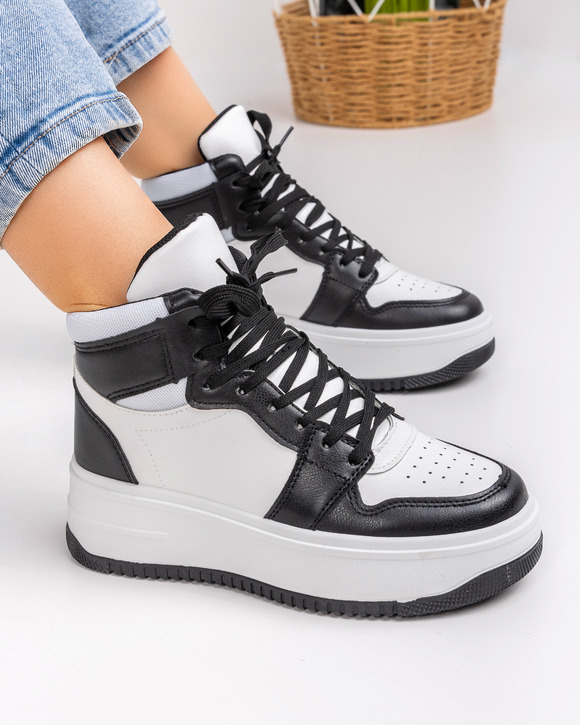 Incaltaminte - Pantofi sport dama albi cu negru A077
