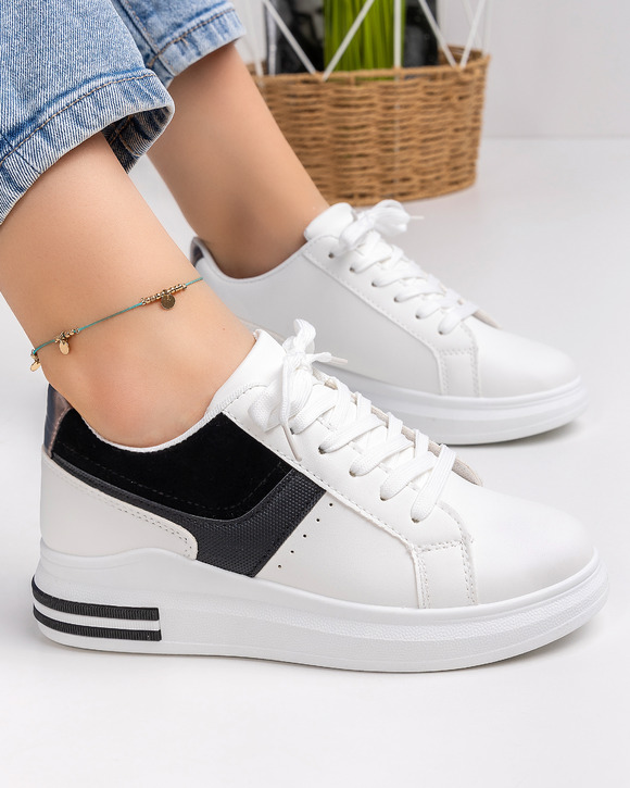 Pantofi - Pantofi sport dama albi cu negru A079