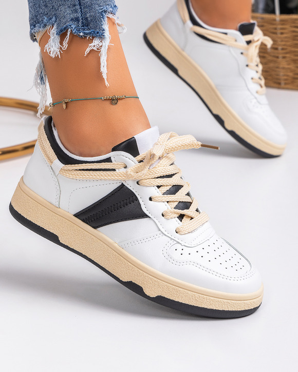 Femei - Pantofi sport dama albi cu negru A098