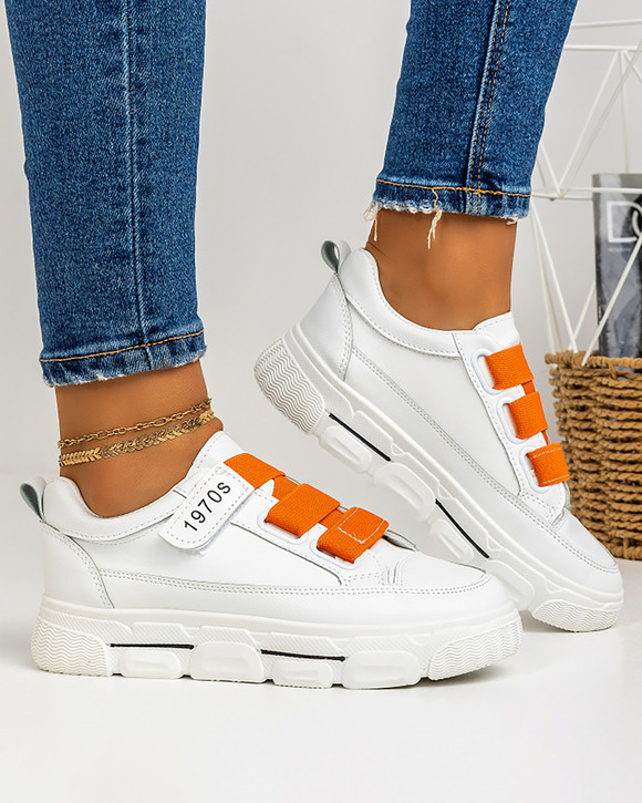 Pantofi sport dama albi cu portocaliu A134