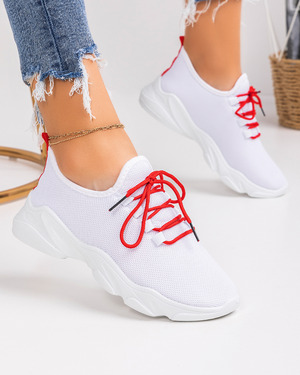 Pantofi sport dama albi cu rosu A097