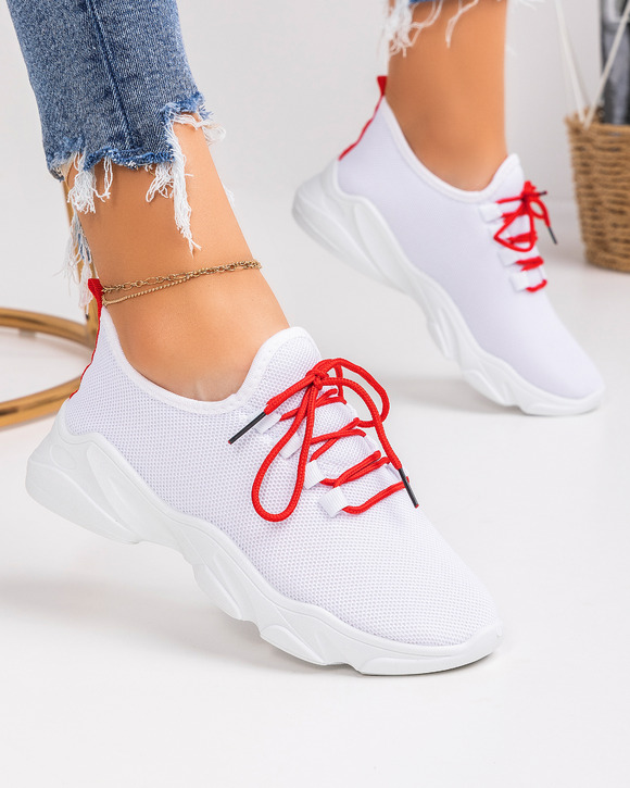 Pantofi - Pantofi sport dama albi cu rosu A097