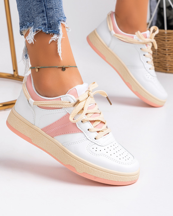 Pantofi Sport - Pantofi sport dama albi cu roz A098