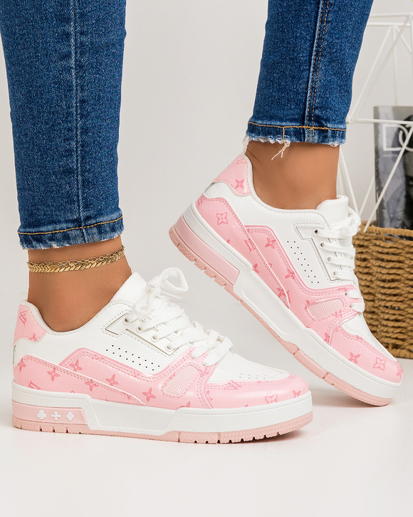 Pantofi sport dama albi cu roz A132