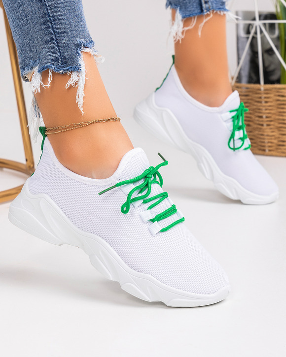 Femei - Pantofi sport dama albi cu verde A097