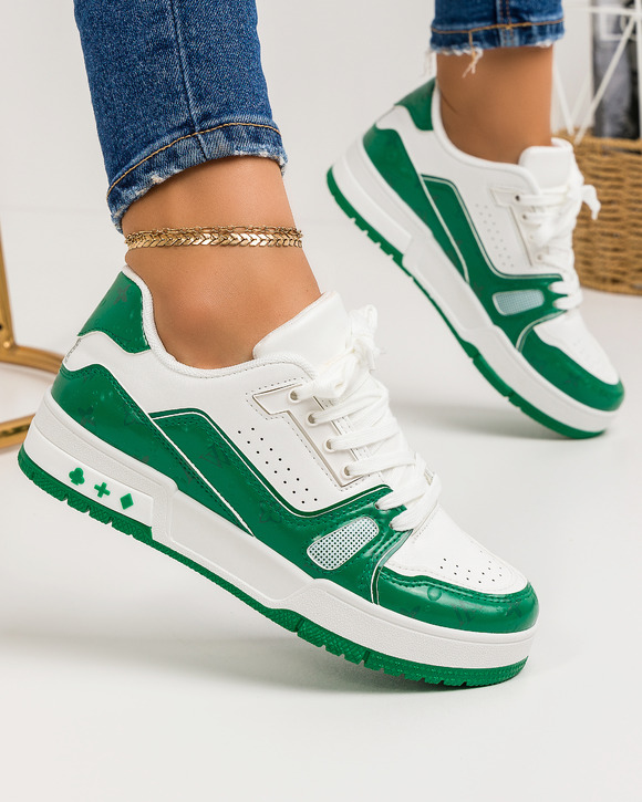 Femei - Pantofi sport dama albi cu verde A132