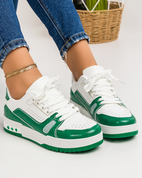 Pantofi sport dama albi cu verde A132