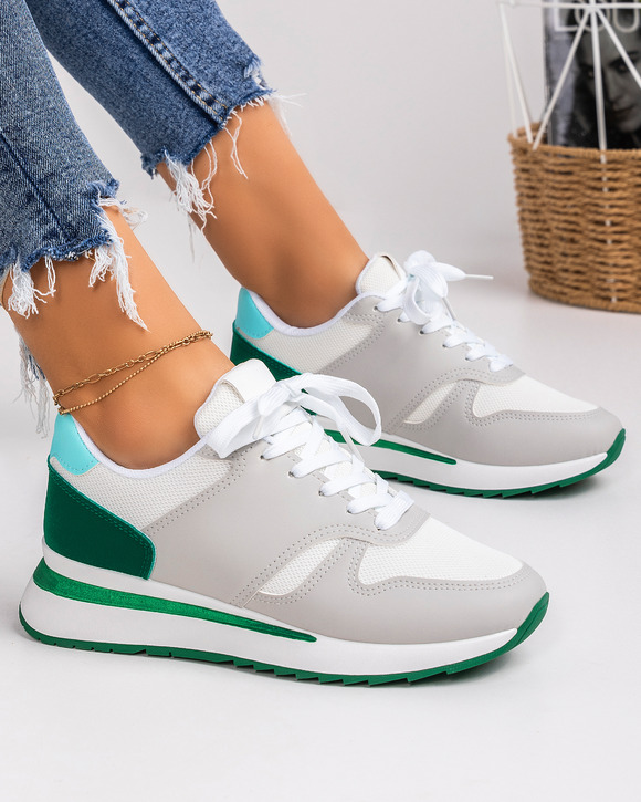 Femei - Pantofi sport dama gri cu verde A074