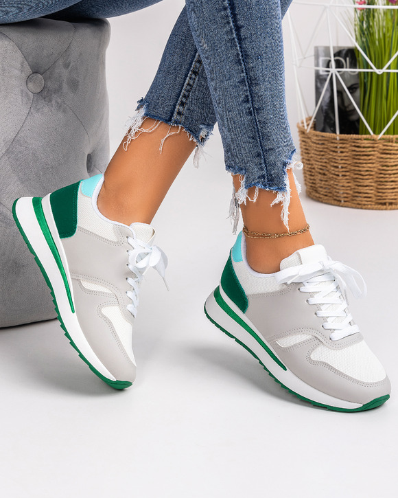 Pantofi sport dama gri cu verde A074