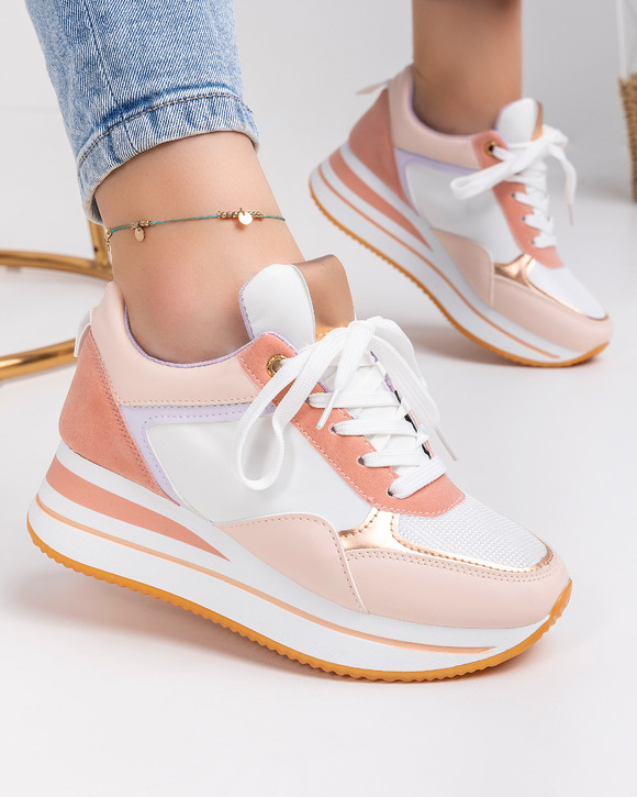 Incaltaminte - Pantofi sport dama roz cu alb A080