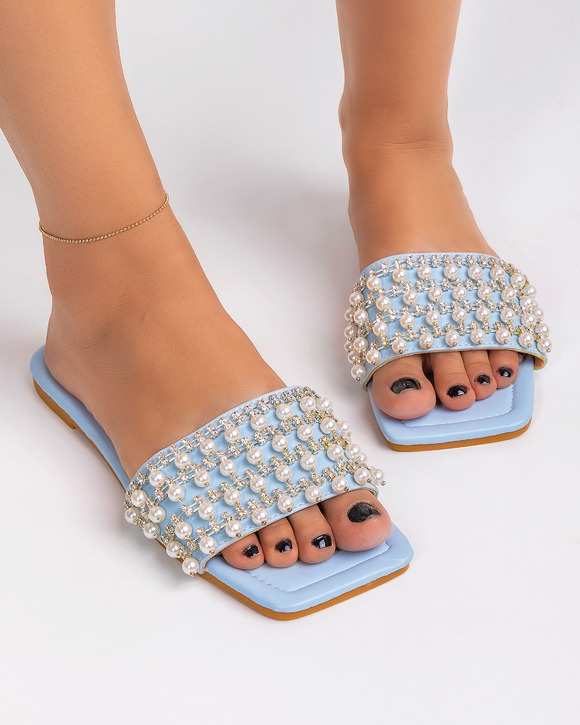 Papuci talpa joasa - Papuci dama albastri A063