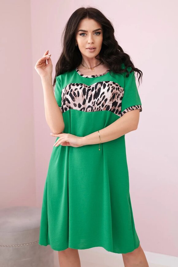 Rochie cu imprimeu leopard verde deschis K0020