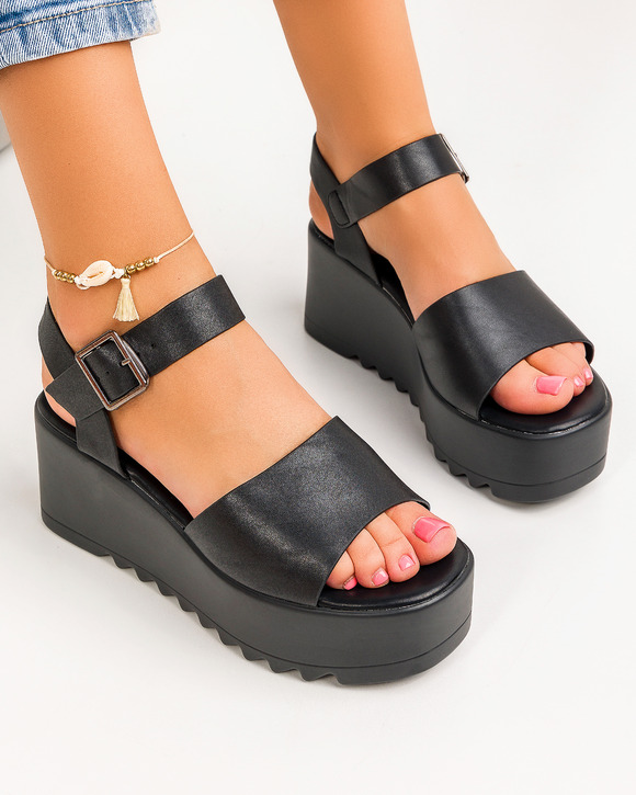 Sandale cu platforma dama negre A115