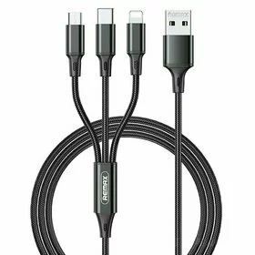 Cablu 3-in-1 textil Remax Gition Series 3.1A (RC-189th), 1x Lightning, 1x Micro USB, 1x Type-C, 1.2m, Negru