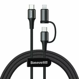 Cablu de alimentare 2 in1 Baseus Twins USB Tip C - USB Tip C (60W 20V 3A)+ adaptor Lightning (5V 2A) Black